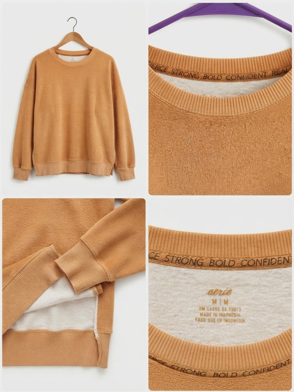 aerie Camel Tan Crewneck Fleece Pullover Sweatshirt